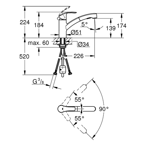 Single Lever Kitchen Mixer with Pull-Out Spray W362