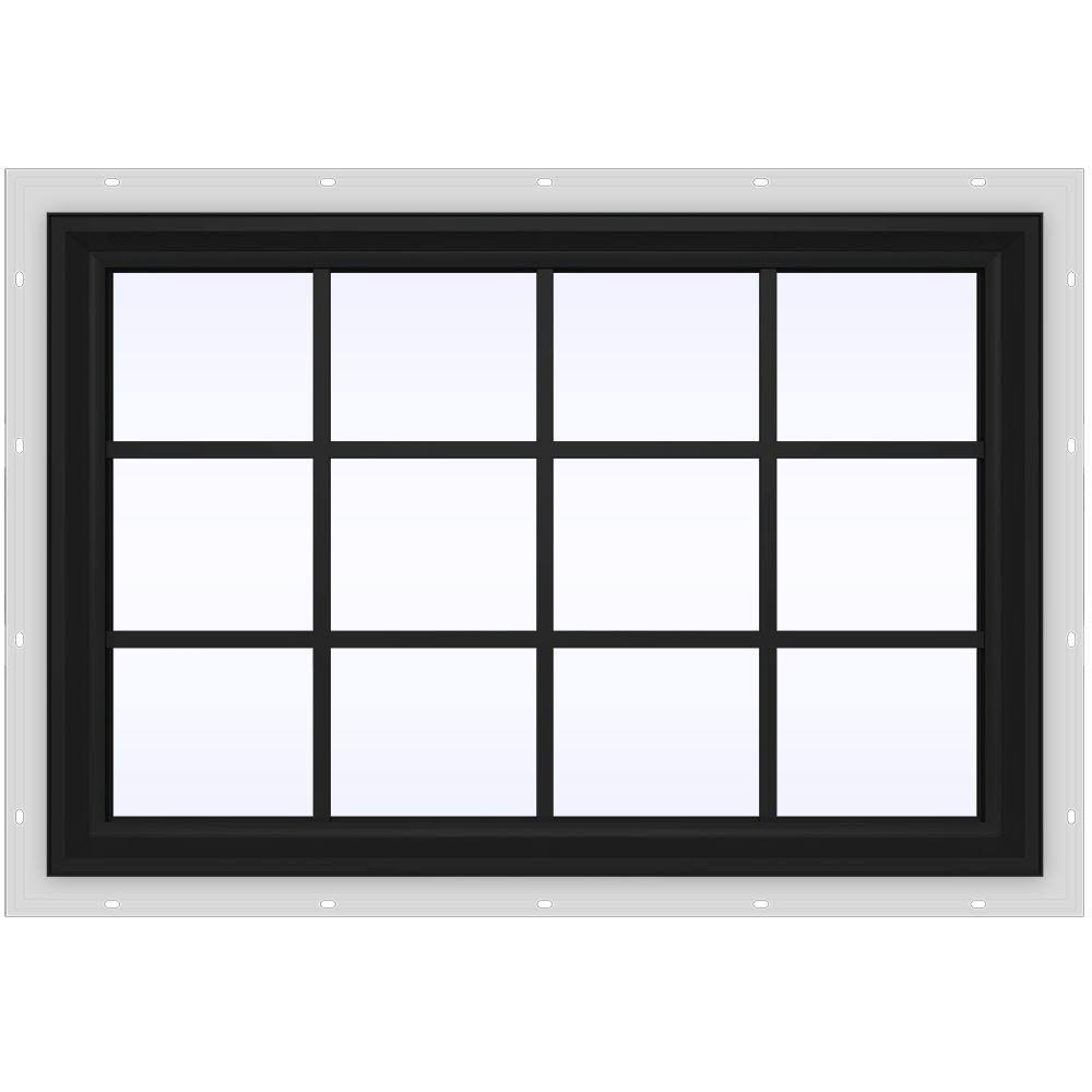 Bronze Vinyl Fixed Picture Window with Colonial Grids X843