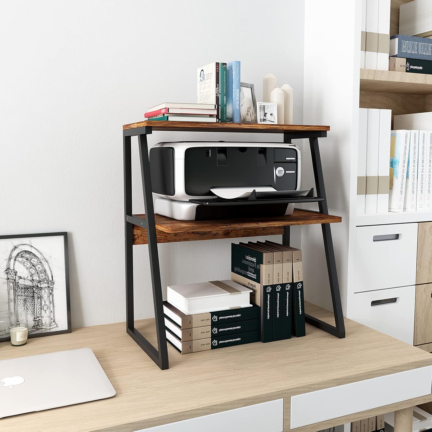 Black 3-Tier Printer Stand with Storage Shelves E431725