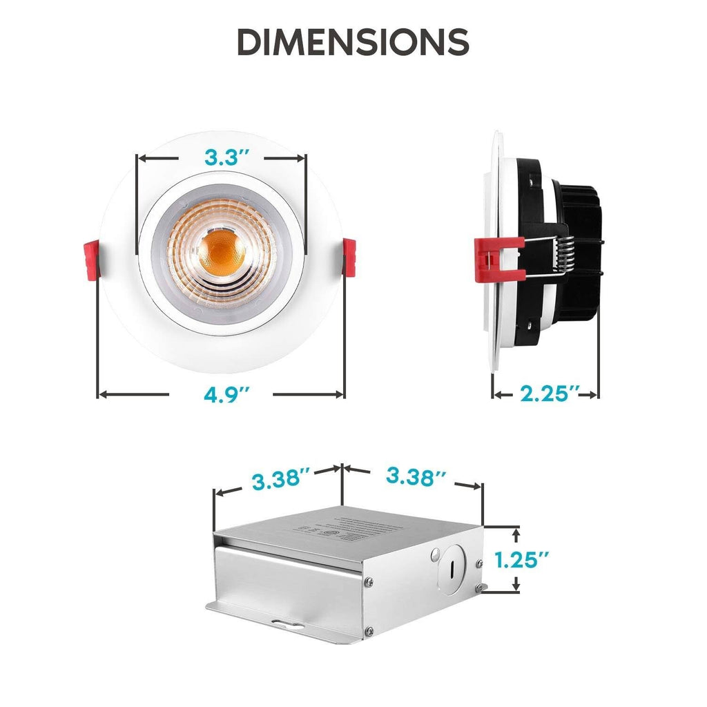 4 inch LED Gimbal Recessed Light with Junction Box, 11W, 5000K Bright White, 1000 Lumens, Dimmable, IC Rated L253474
