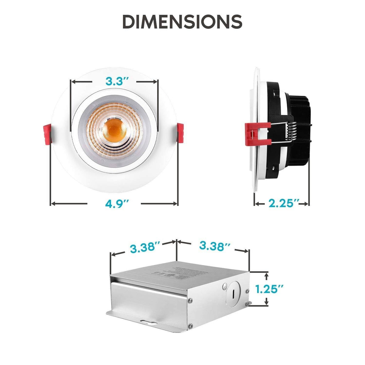 4 inch LED Gimbal Recessed Light with Junction Box, 11W, 5000K Bright White, 1000 Lumens, Dimmable, IC Rated L253474