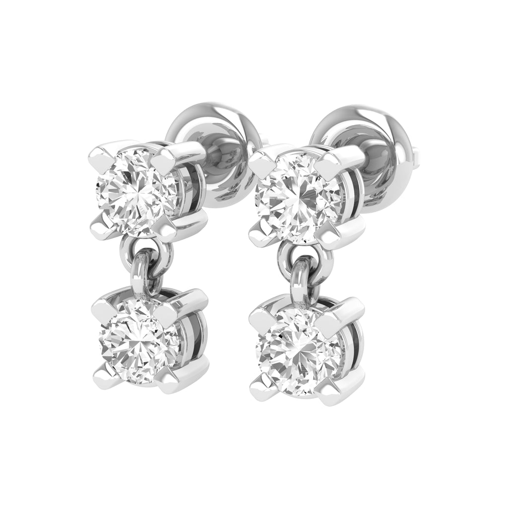 3mm White Diamond 2 Stone Dangle Drop Earrings in 925 Sterling Silver L8888