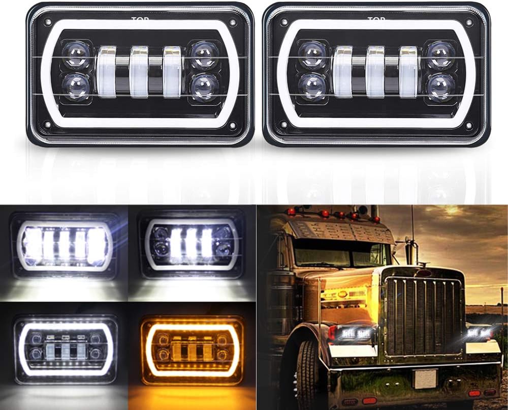 4x6 LED Headlights with White/Amber Halo Sealed Beam, Pack of 2 M76904
