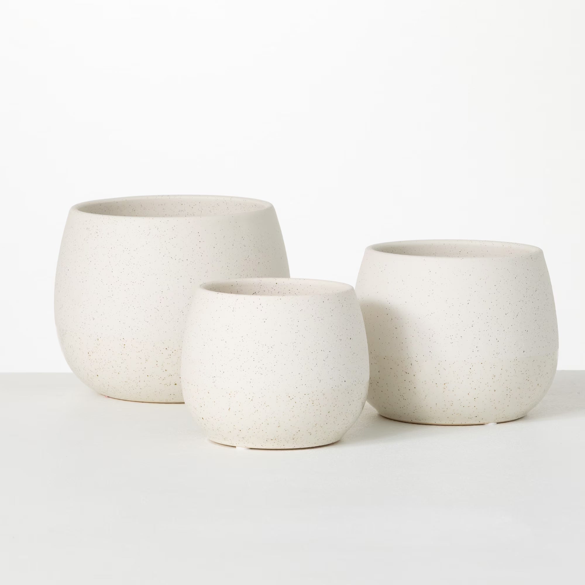 Creamy Speckled Round Ceramic Planter Set of 3 P4092
