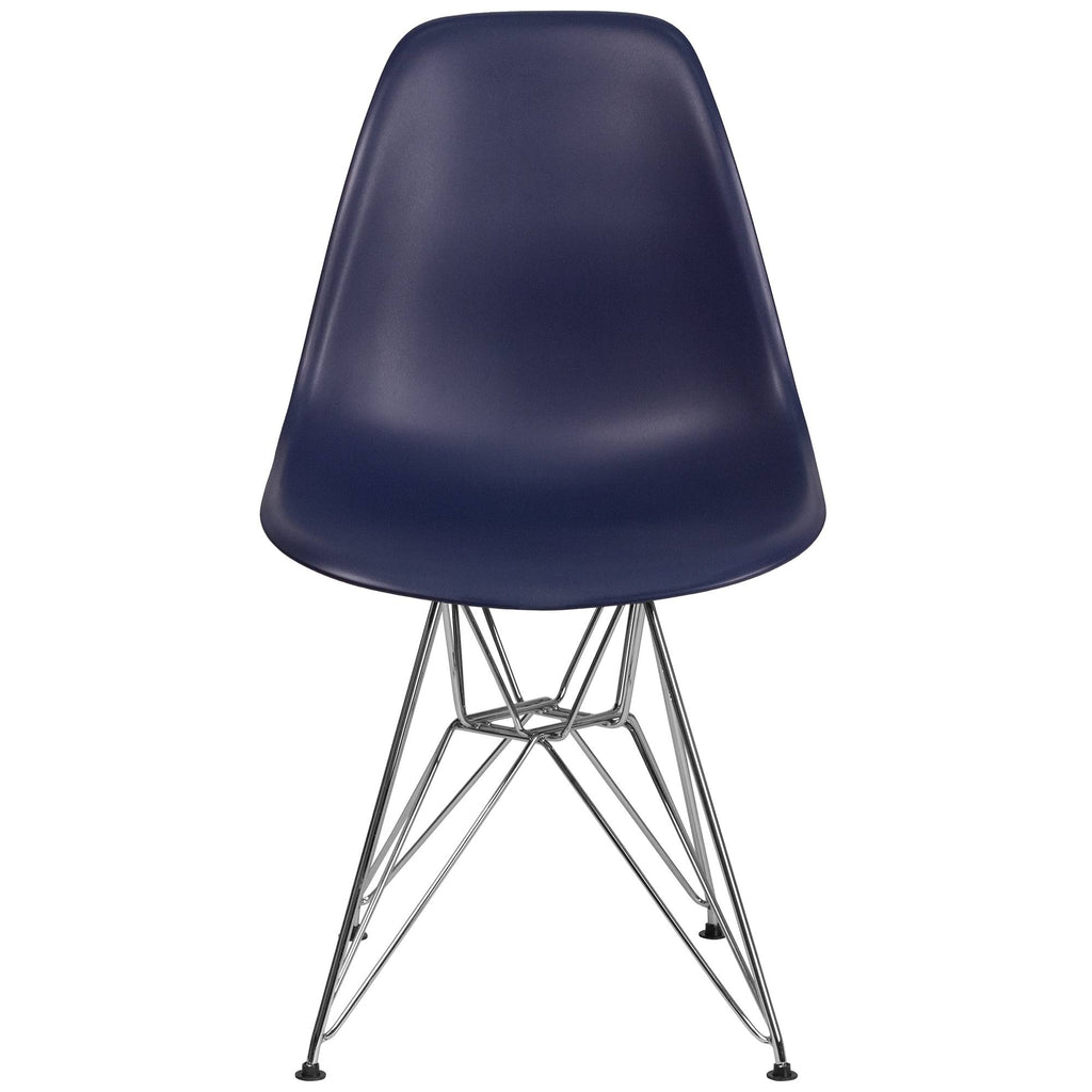Navy Blue and Silver Accent Chair with Chrome Legs R177