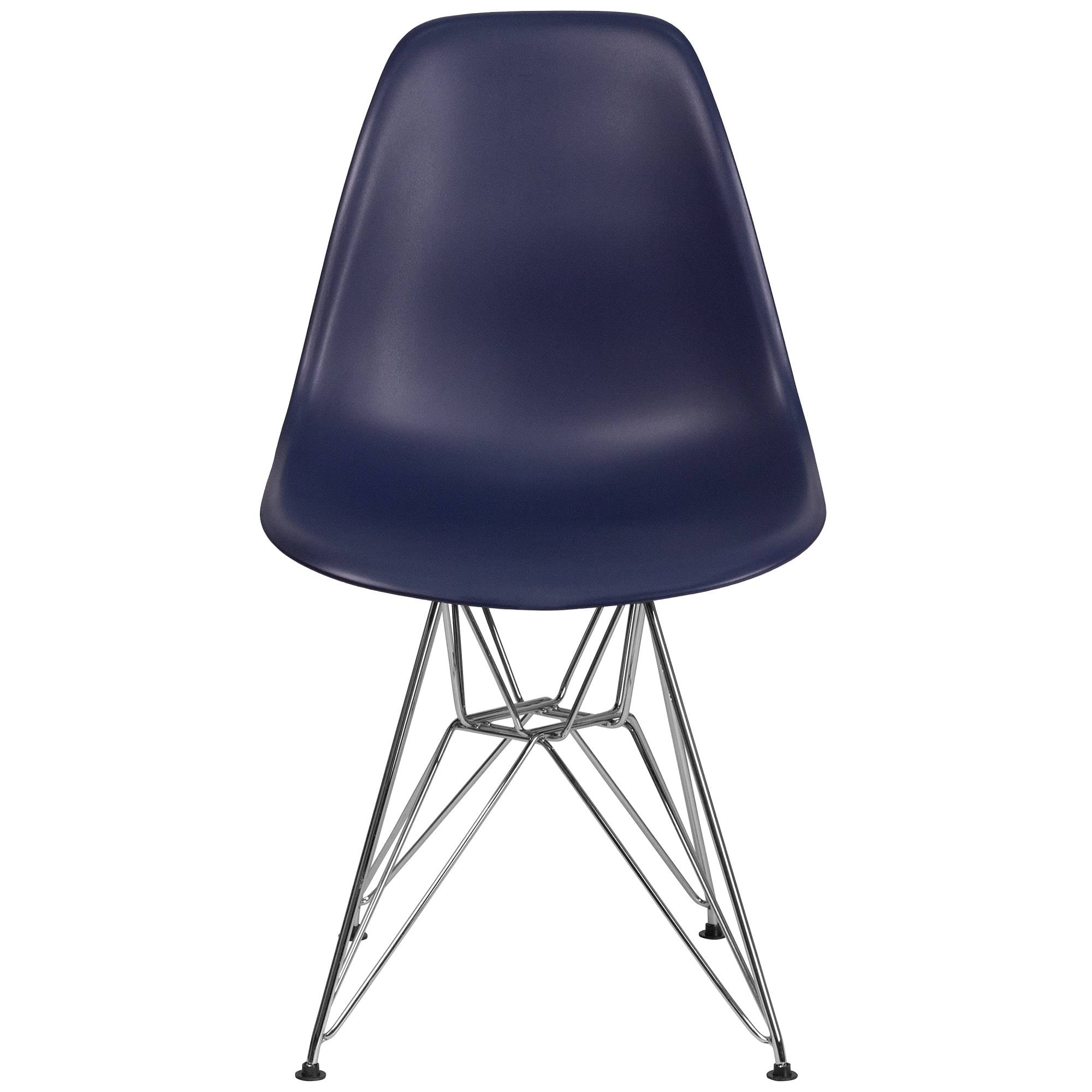 Navy Blue and Silver Accent Chair with Chrome Legs R177