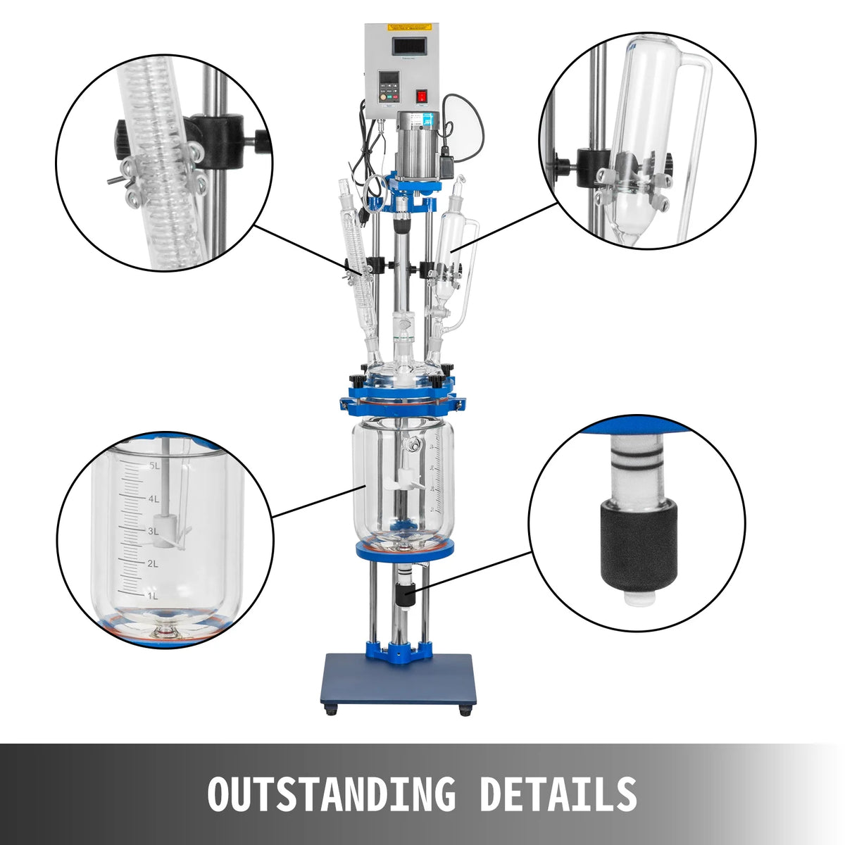 Jacketed Glass Reactor 5L with Digital Display F828828