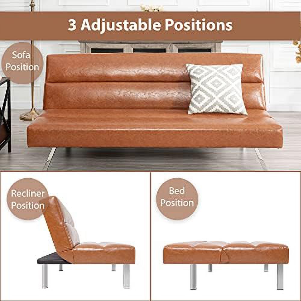 Caramel Leather Futon Sofa Bed V329526