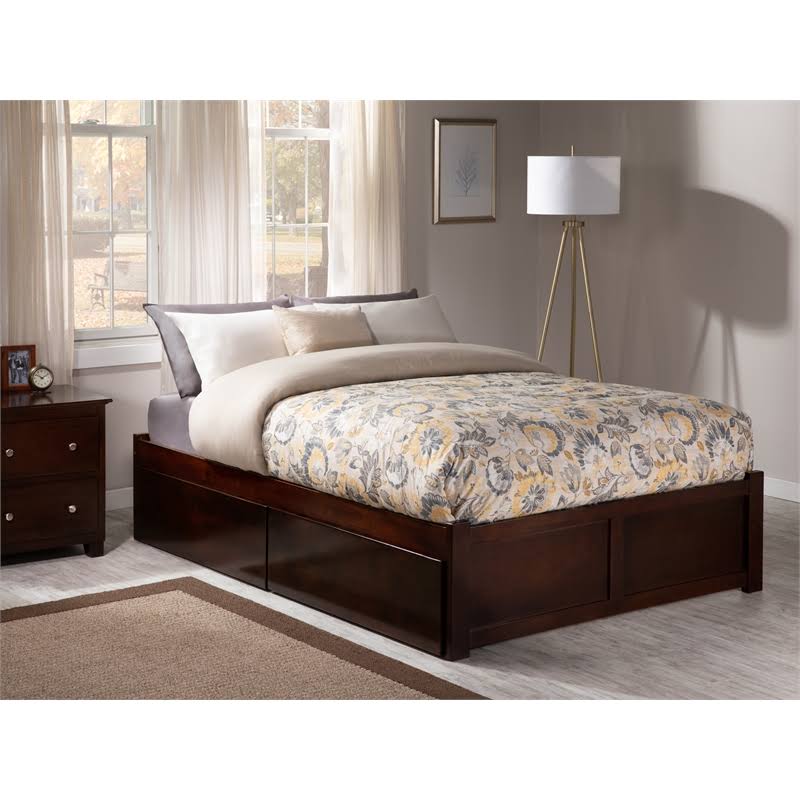 King Antique Walnut Bed Foot Board with Drawers E959