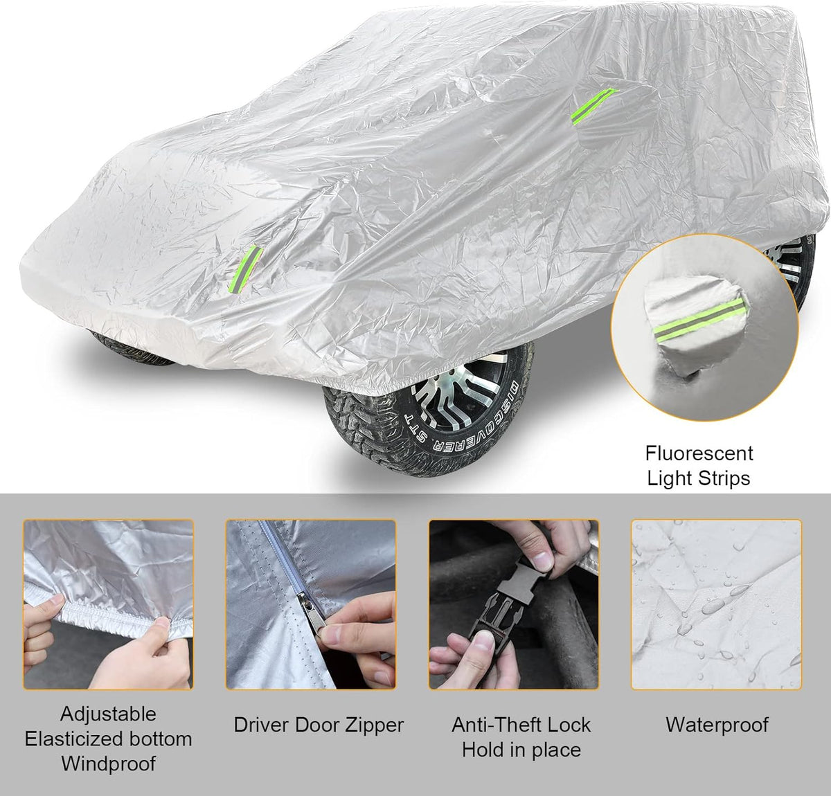 Silver Full Car Cover for Jeep Wrangler 4 Door Waterproof A741106