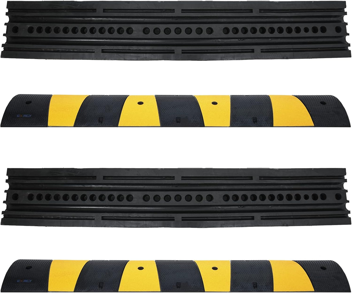 6FT Rubber Speed Bumps 2 Pack Modular Traffic Driveway Speed Bump Heavy Duty Cable Protector Ramp with 8 Bolts (71.7 x 12 x 2.4 Inch) T873751