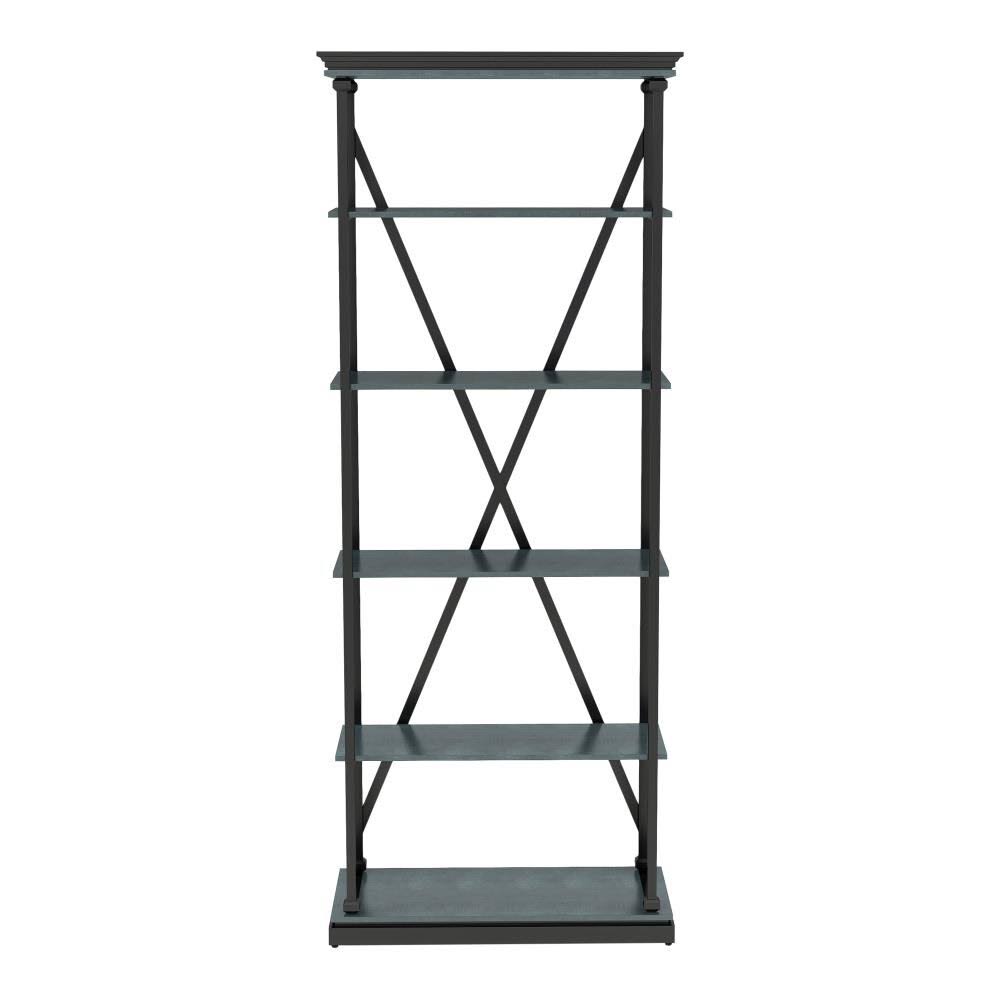 Antique Blue and Black Metal 5-Shelf Bookcase P812