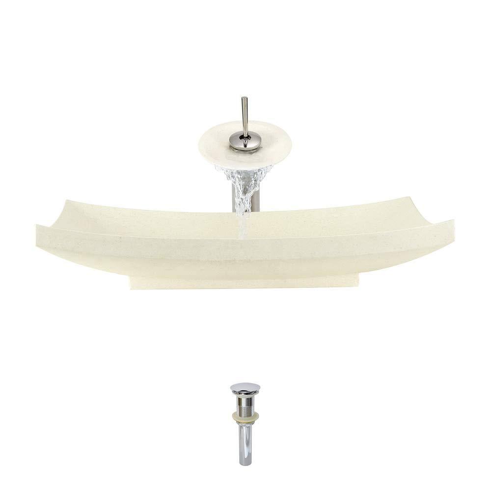 Cream Marble Vessel Sink Ensemble with Chrome Finish Waterfall Faucet B5917