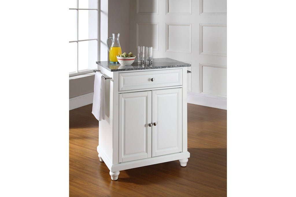 White Solid Granite Top Portable Kitchen Island S1809