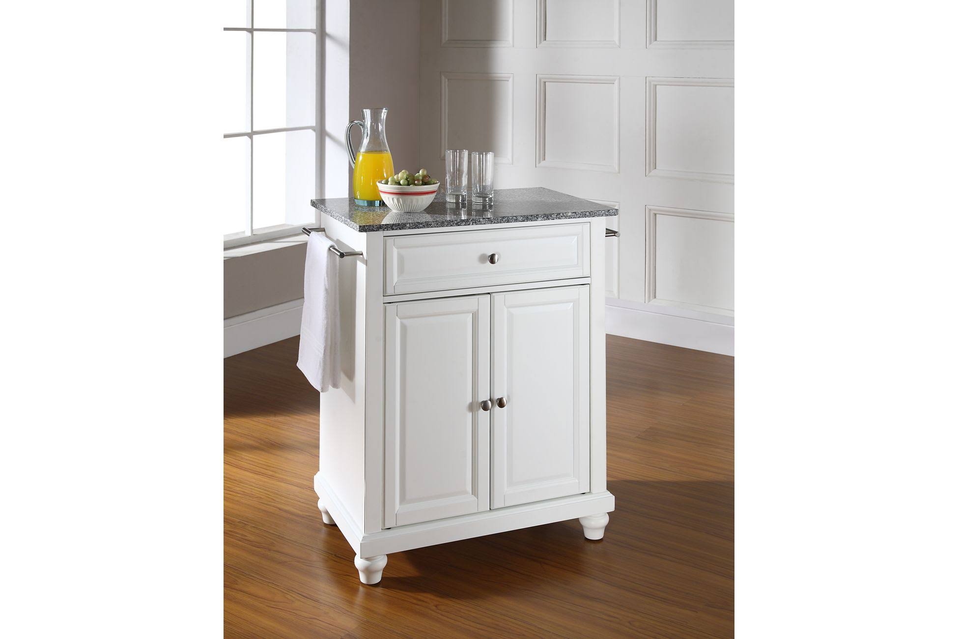 White Solid Granite Top Portable Kitchen Island S1809