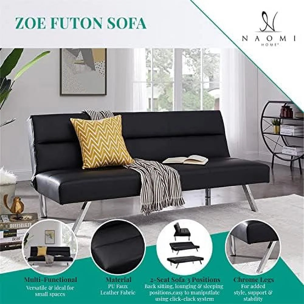Caramel Leather Futon Sofa Bed V329526