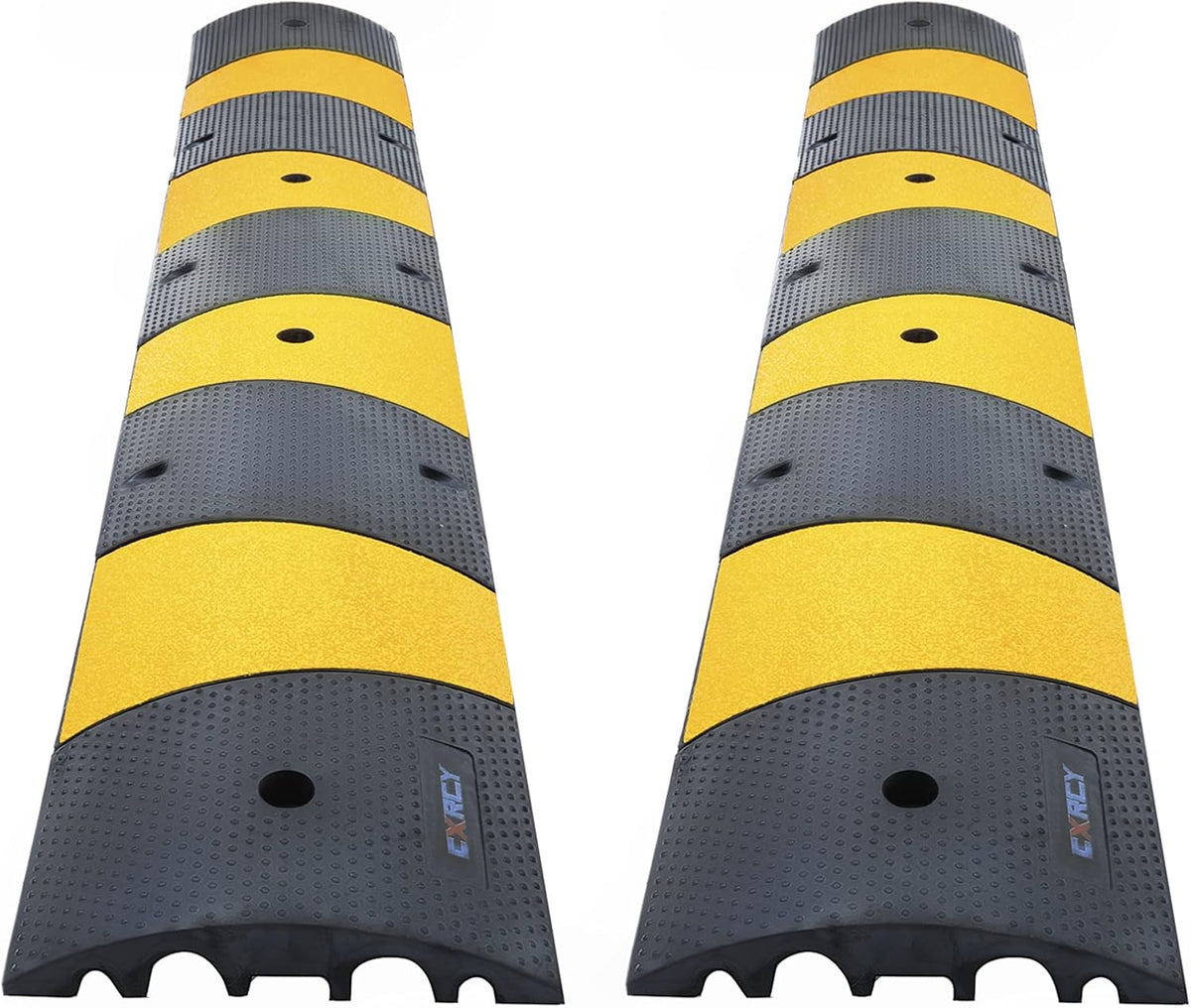 6FT Rubber Speed Bumps 2 Pack Modular Traffic Driveway Speed Bump Heavy Duty Cable Protector Ramp with 8 Bolts (71.7 x 12 x 2.4 Inch) T873751