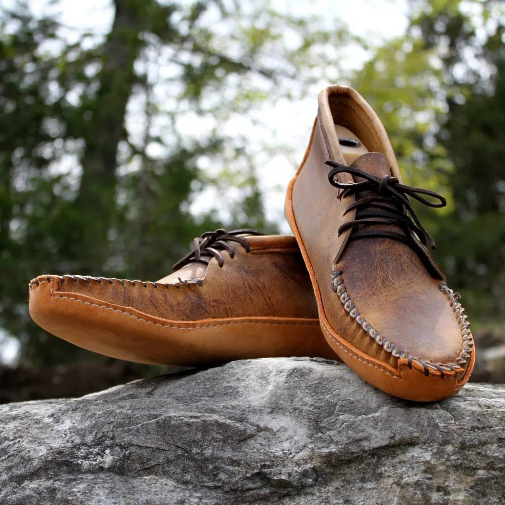 Tan Distressed Batwing Moccasins S678109