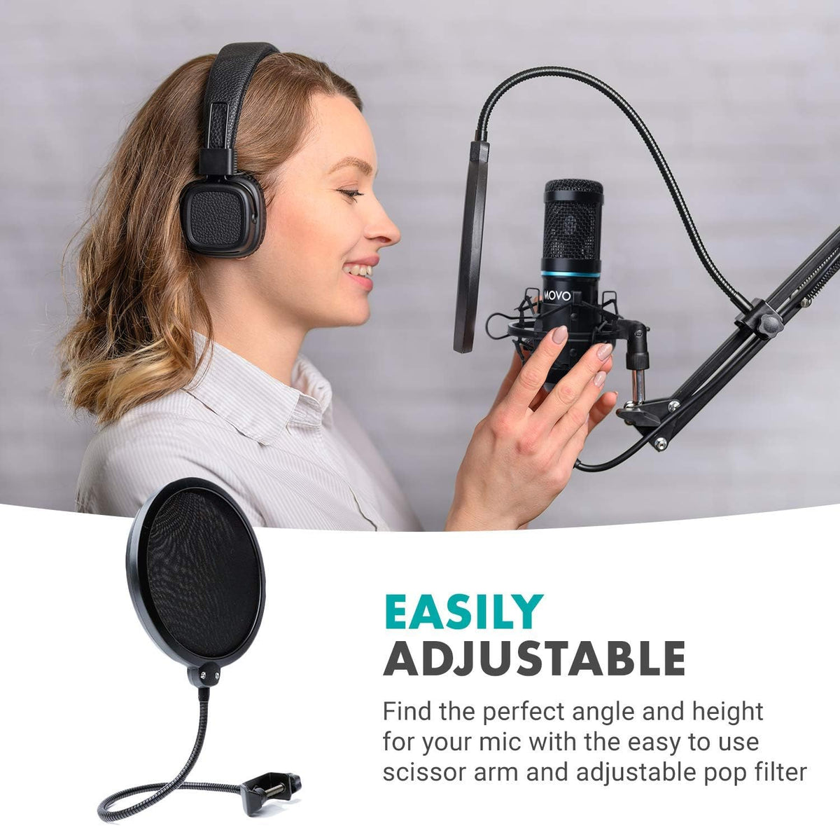 4-Pack XLR Condenser Microphone Bundle with Cardioid Mics, Desk Mount Stands, Shock Mounts, Pop Filters, and Audio Cables J2695