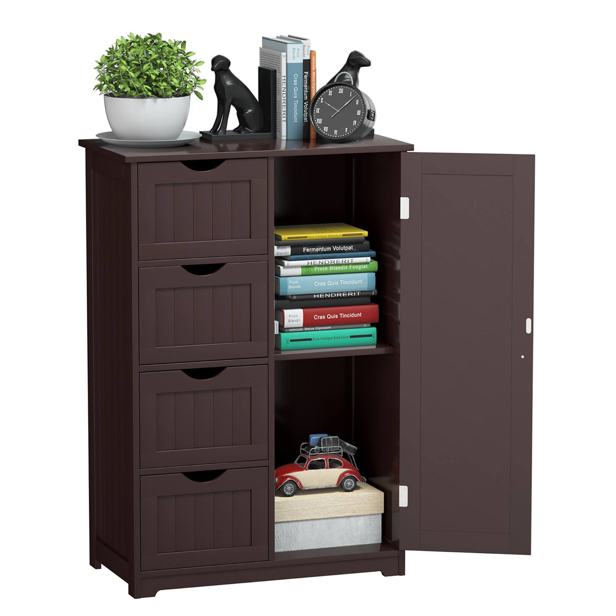 Brown Storage Cabinet with 4-Drawers 2-Shelves D84377