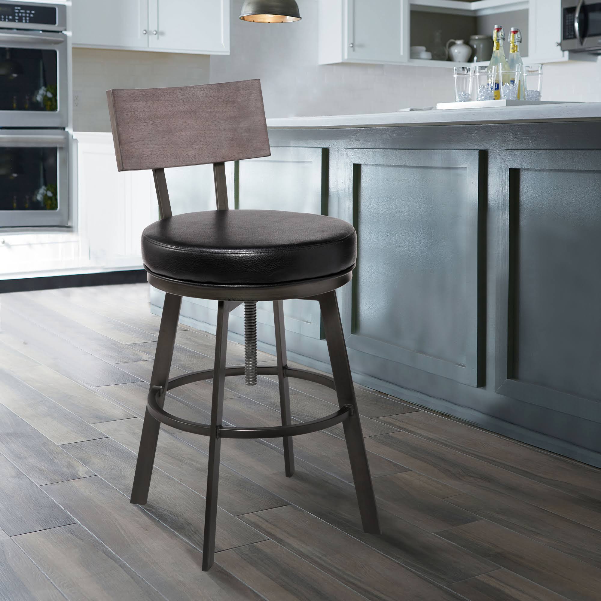 Adjustable Barstool with Black Faux Leather C2080