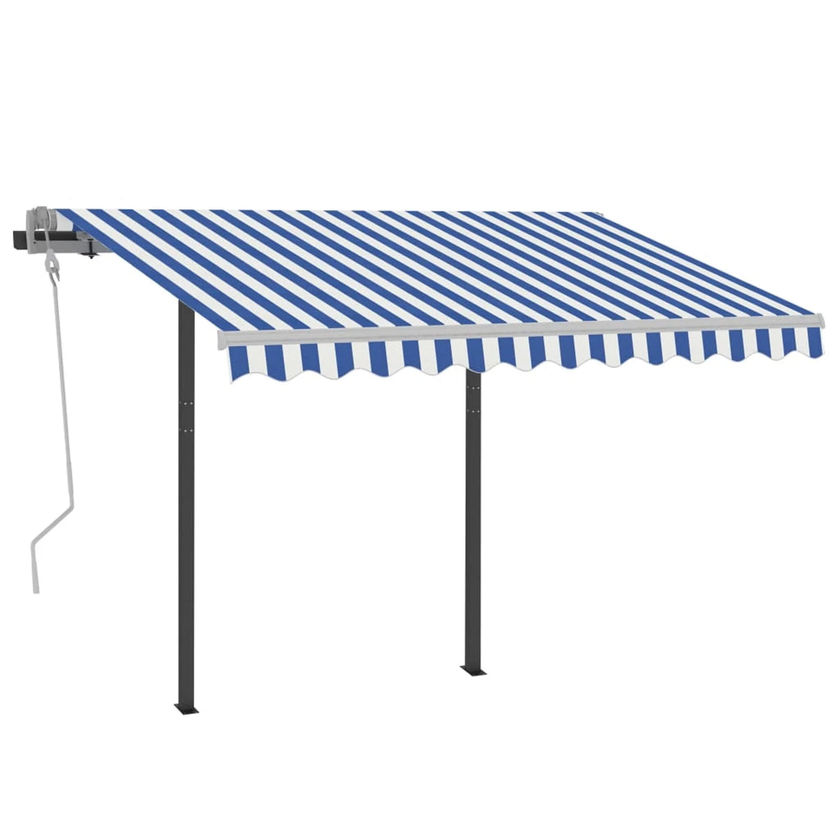 Manual Retractable Awning with Posts 9.8'x8.2' Blue and White O68485
