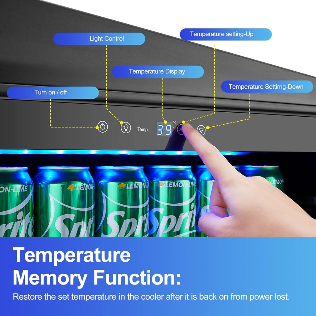 24'' 140 can Stainless Steel Beverage Refrigerator with Reversible Double-Layer Tempered Glass Door J436374