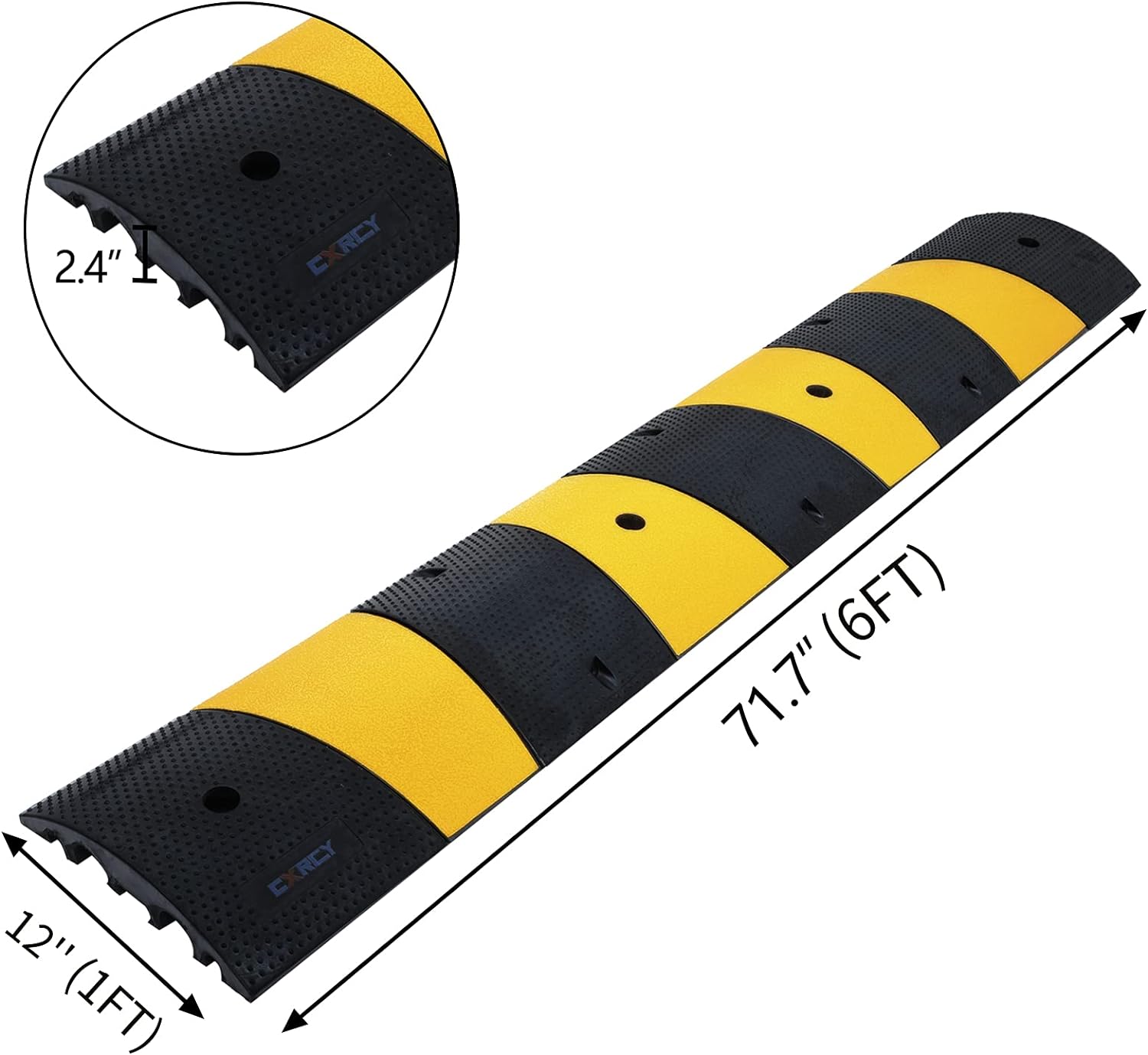 6FT Rubber Speed Bumps 2 Pack Modular Traffic Driveway Speed Bump Heavy Duty Cable Protector Ramp with 8 Bolts (71.7 x 12 x 2.4 Inch) T873751