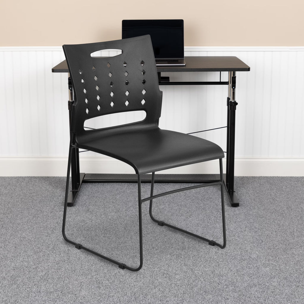 Black Sled Base Stack Chair with Air-Vent Back T4457
