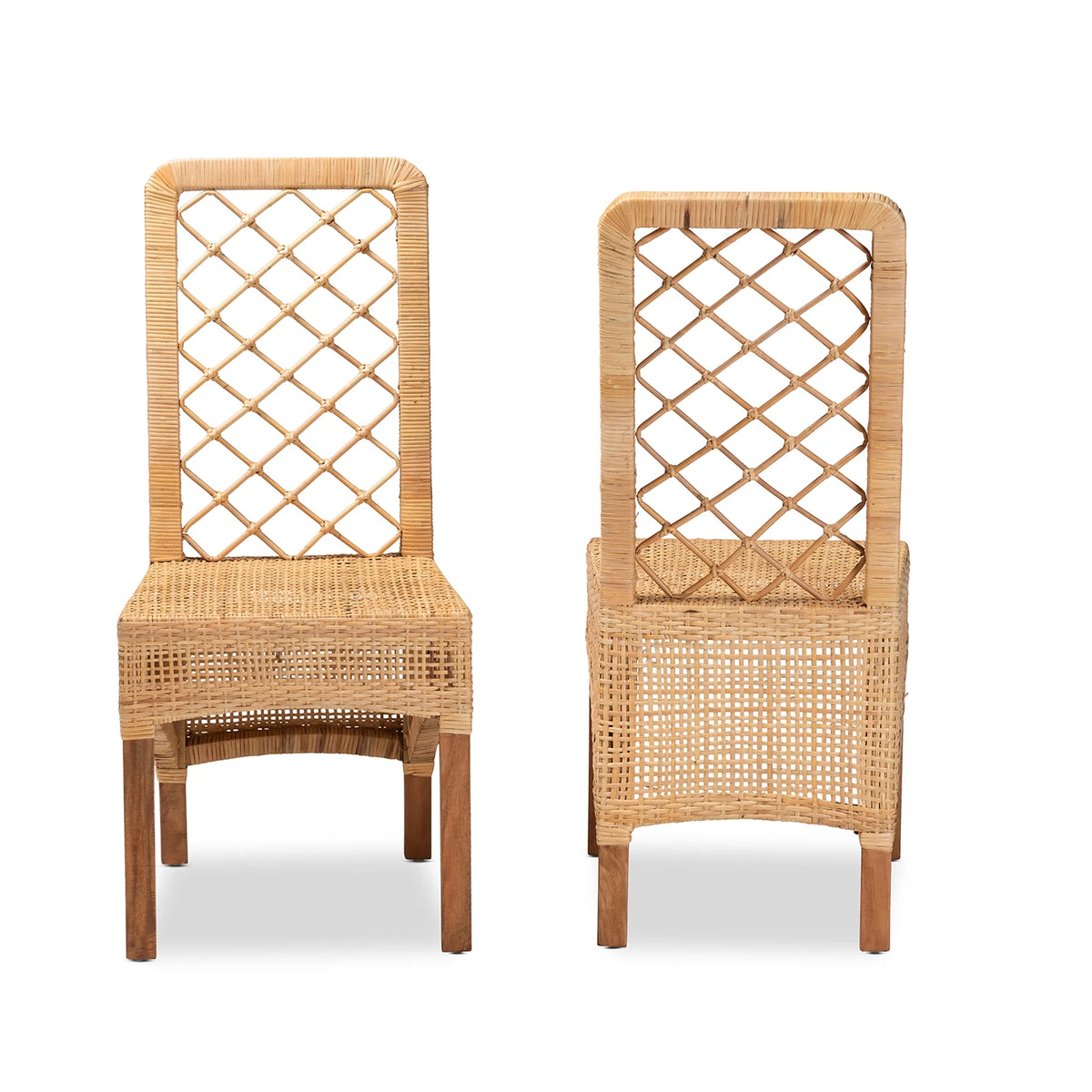 Natural Rattan and Walnut Brown 2-Piece Dining Chair Set I98569