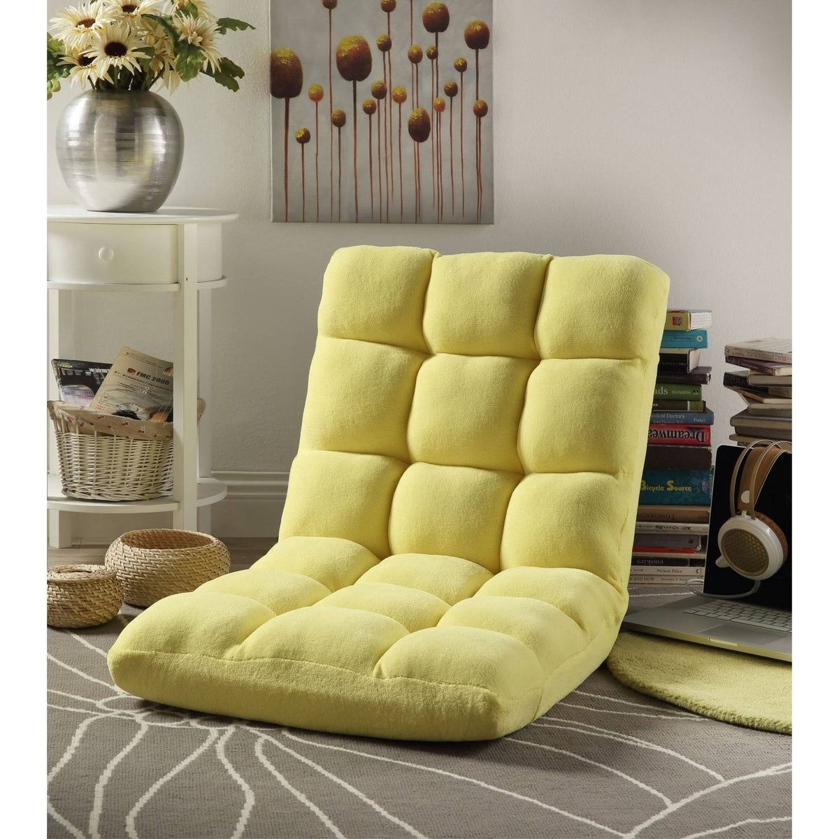 Brown Microplush Recliner Gaming Chair with Floor Mat Y65027