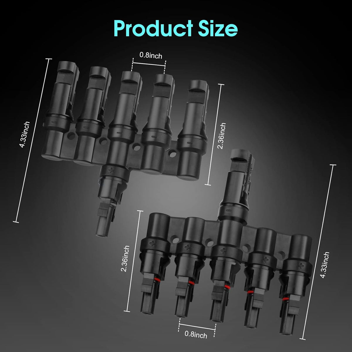 Solar Panel Connectors T Branch Cable Splitter 1 Male to 5 Female and 1 Female to 5 Male (1 Pair) Pack of 2 H8855