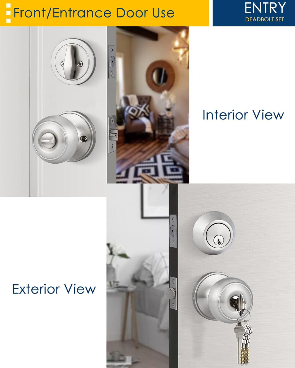 5 Pack Entry Door Knob and Single Cylinder Deadbolt Combo Pack in Satin Nickel C418760