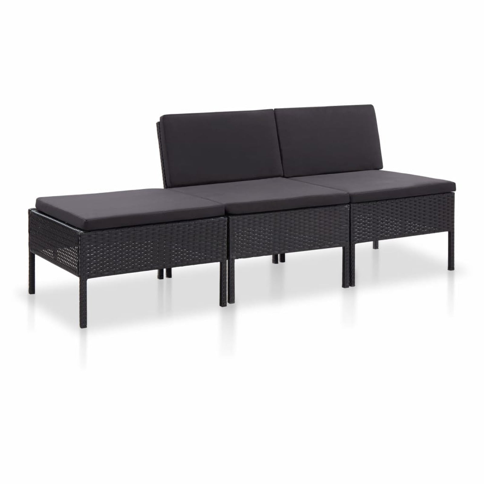 3 Piece Poly Rattan Outdoor Sectional Sofa Set with Cushions Steel Frame I443710