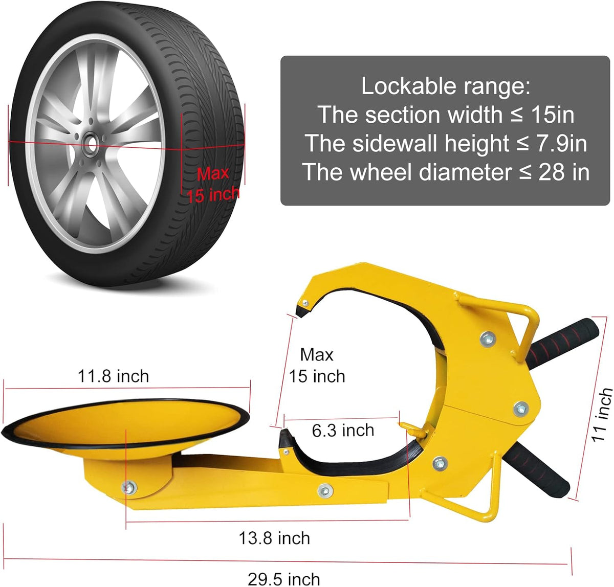 Wheel Lock Clamp Adjustable Tire Boot Lock Car Anti-Theft Lock Tire Claw Heavy Duty Y134091