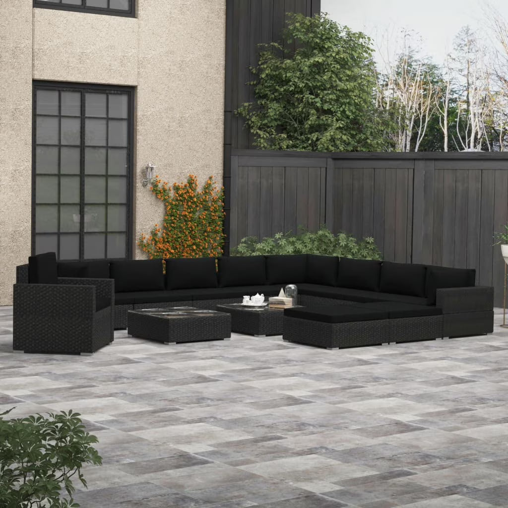 13 Piece Poly Rattan Outdoor Sectional Sofa Set with Coffee Table Ottoman and Armchair G204