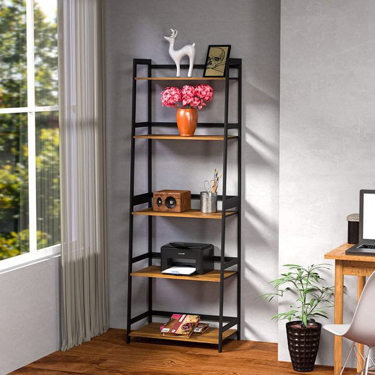 5 Tier Bamboo Ladder Shelf Storage Rack Bookcase Brown R665118