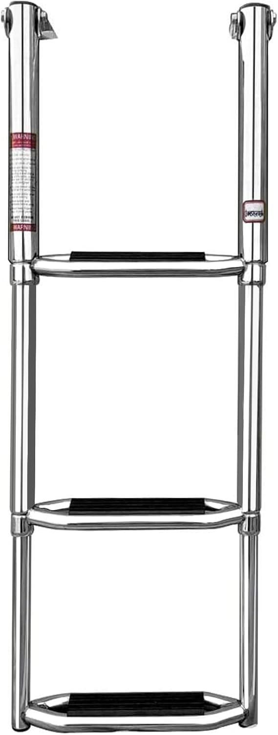 Stainless Steel 3 Step Telescoping Pontoon Boat Ladder with Retaining Strap, 900 Pound Capacity, Pack of 2 P783866