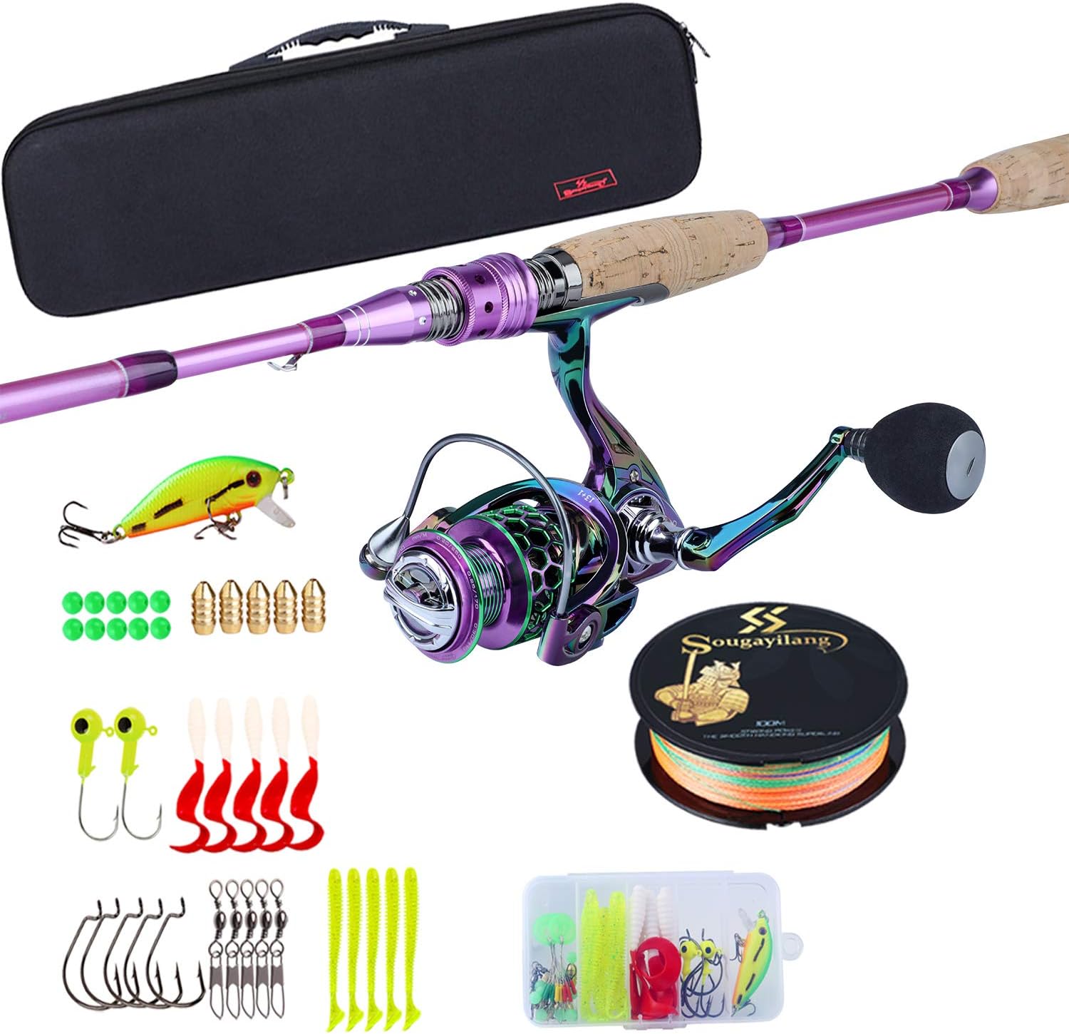 Carbon Fiber Spinning Fishing Rod Reel Combo 4 Pieces Pack of 2 K9021
