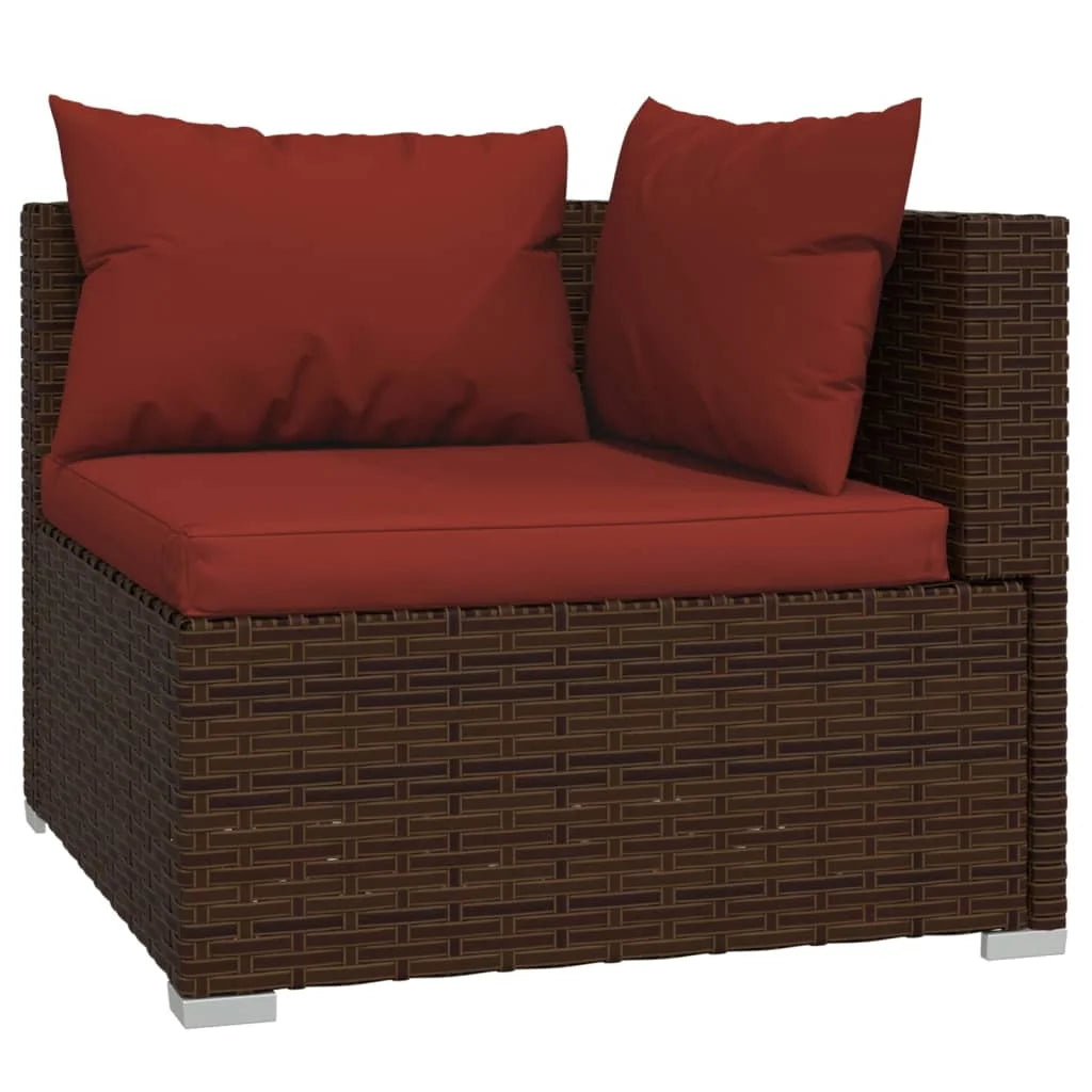 9 Piece Patio Set with Cushions Poly Rattan Brown M38352