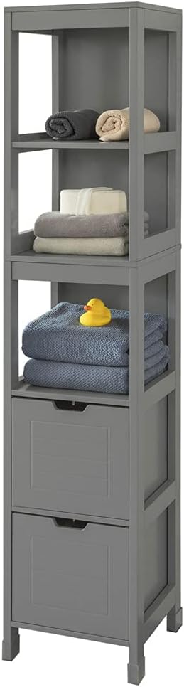 White Floor Standing Tall Bathroom Storage Cabinet with Shelves and Door A295176