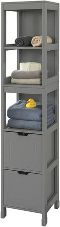 White Floor Standing Tall Bathroom Storage Cabinet with Shelves and Door A295176