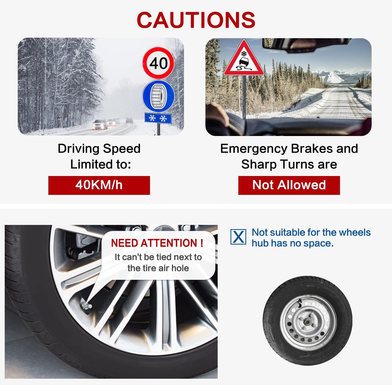 AutoChoice Car Snow Chains Emergency Anti Slip Tire Chains with Thickened Manganese Steel for Truck SUV in Snow, Ice, Sand and Mud(8 Packs, Tire Width 195-235mm) Pack of 2 J668