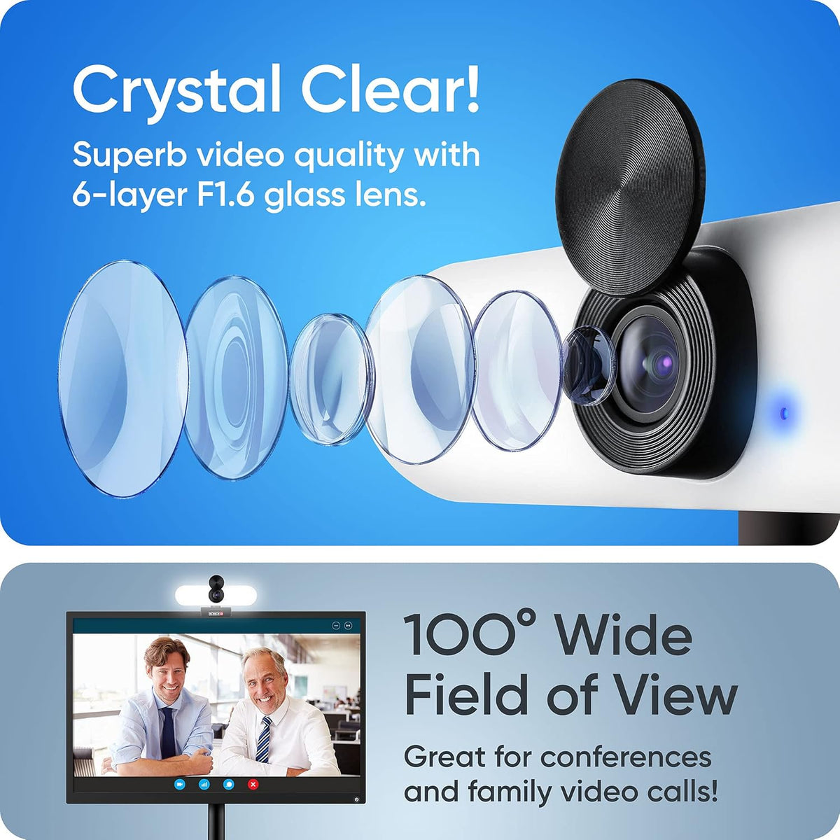 Full HD Webcam with Microphone, Speaker & LED Light, USB, Pack of 2 Y417419
