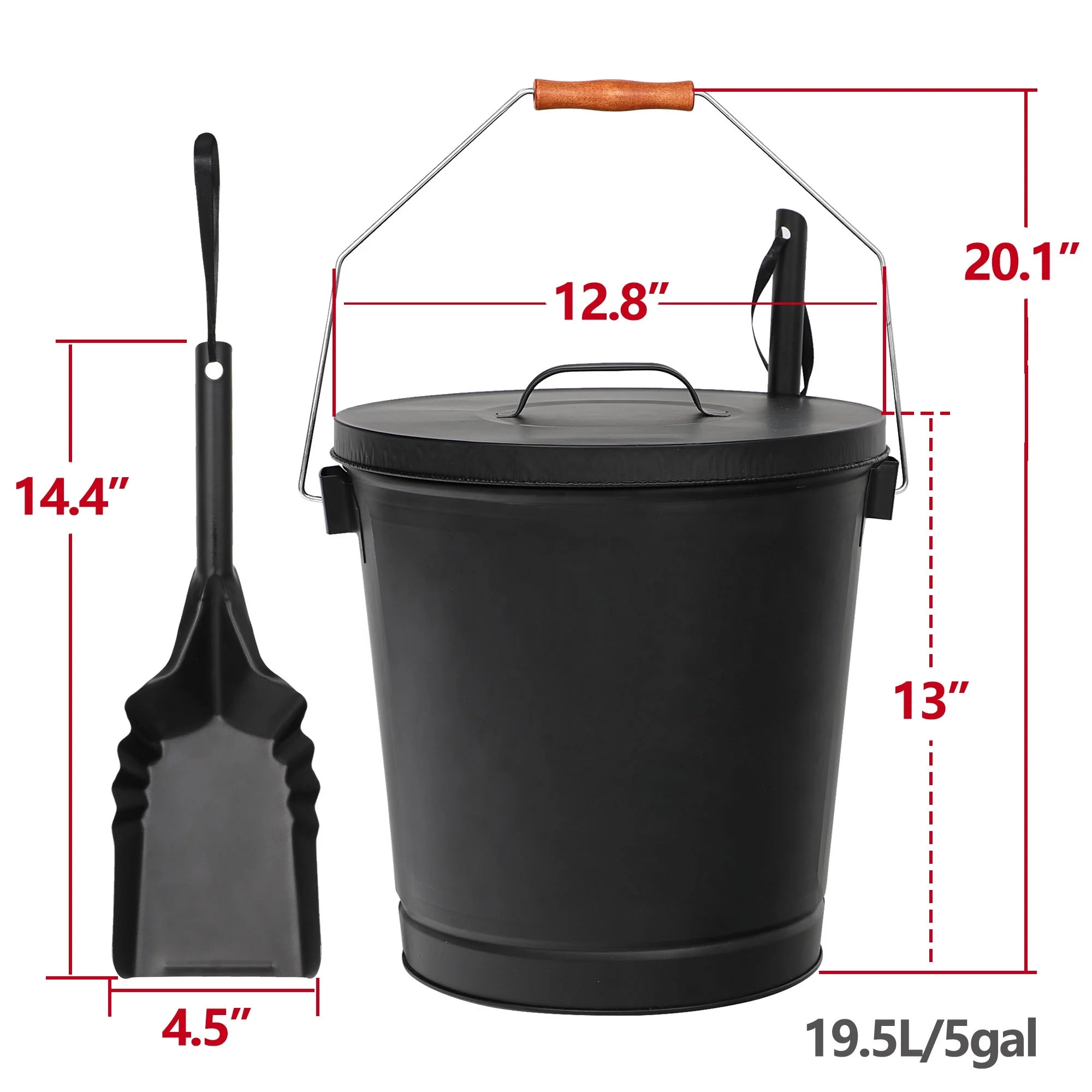 Steel Ash Bucket with Shovel 5 Gallon Y51240