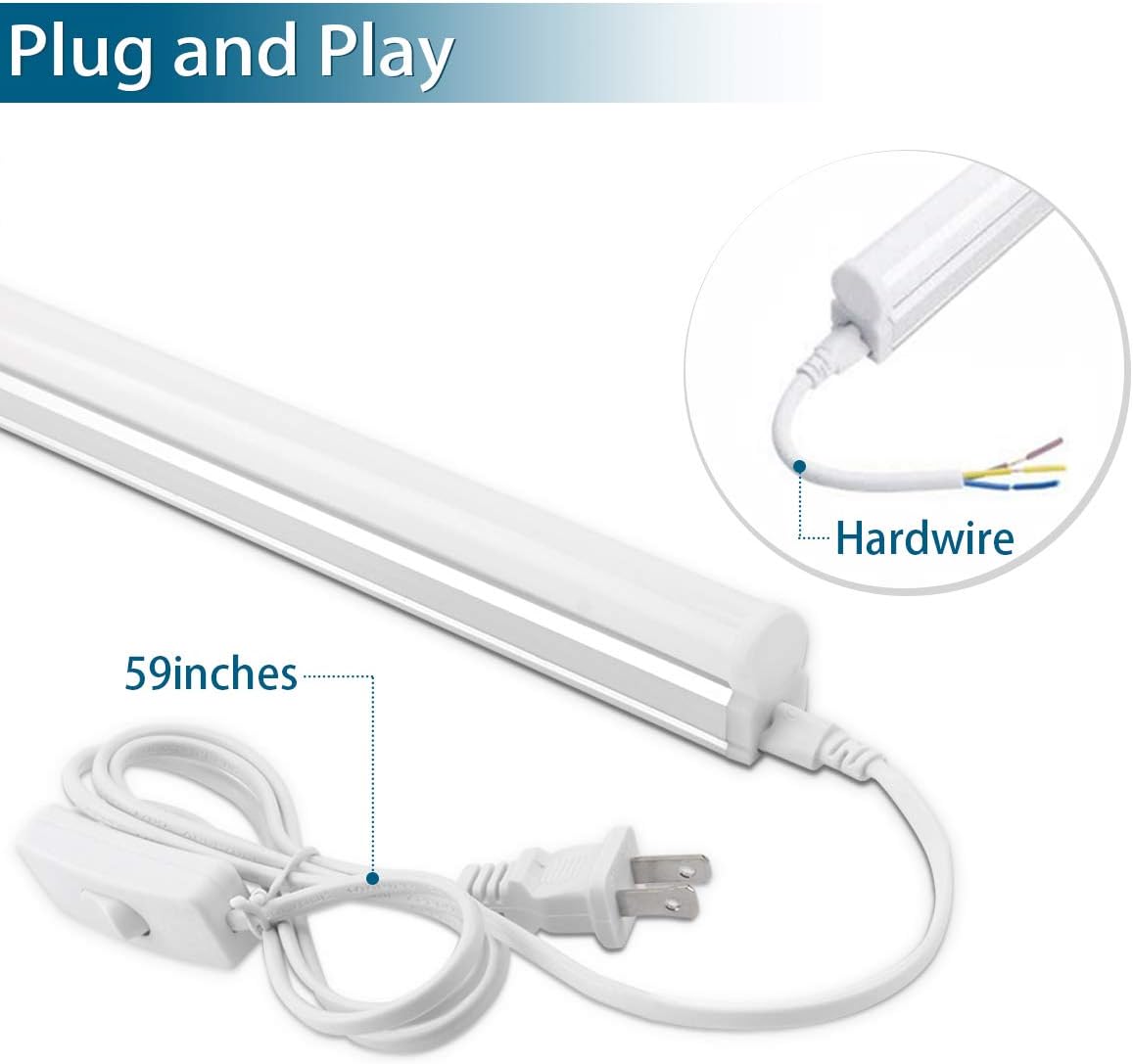 Pack of 6 LED T5 Integrated Single Fixture, 4FT, 2200lm, 4000K, 20W, Utility Shop Light P3268