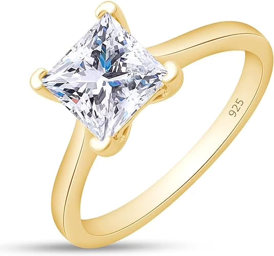 0.70 Ct Princess Cut White Diamond Solitaire Ring 14K Yellow Gold Plated 925 Sterling Silver T69597