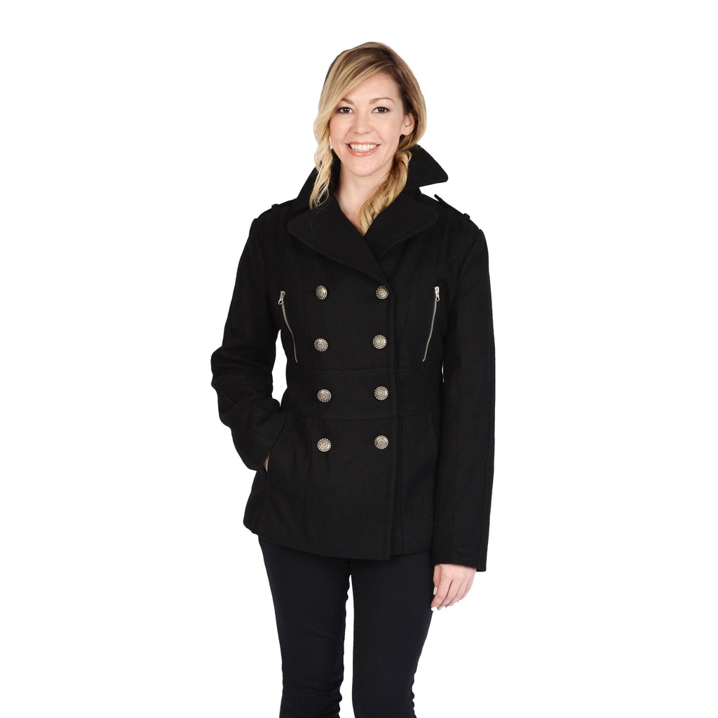 Charcoal Grey Wool Blend Double Breasted Peacoat K147857
