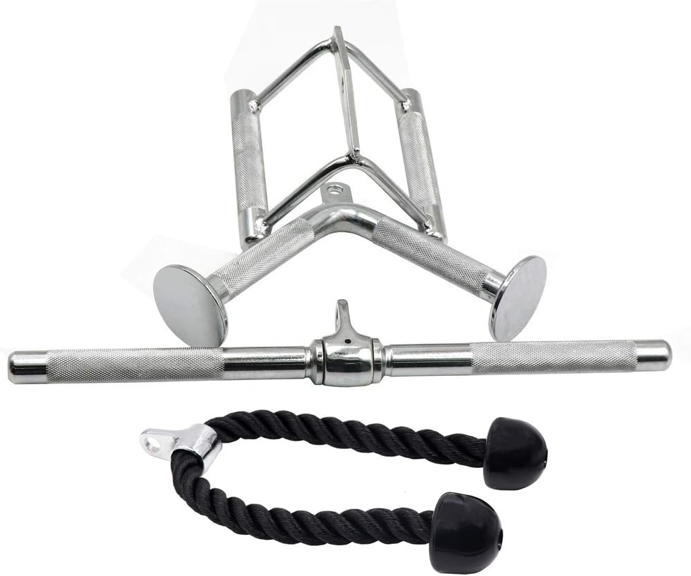 Cable Machine Accessory Set with Tricep Rope, V-Shaped Bar, Double D Handle & Rotating Straight Bar B4117