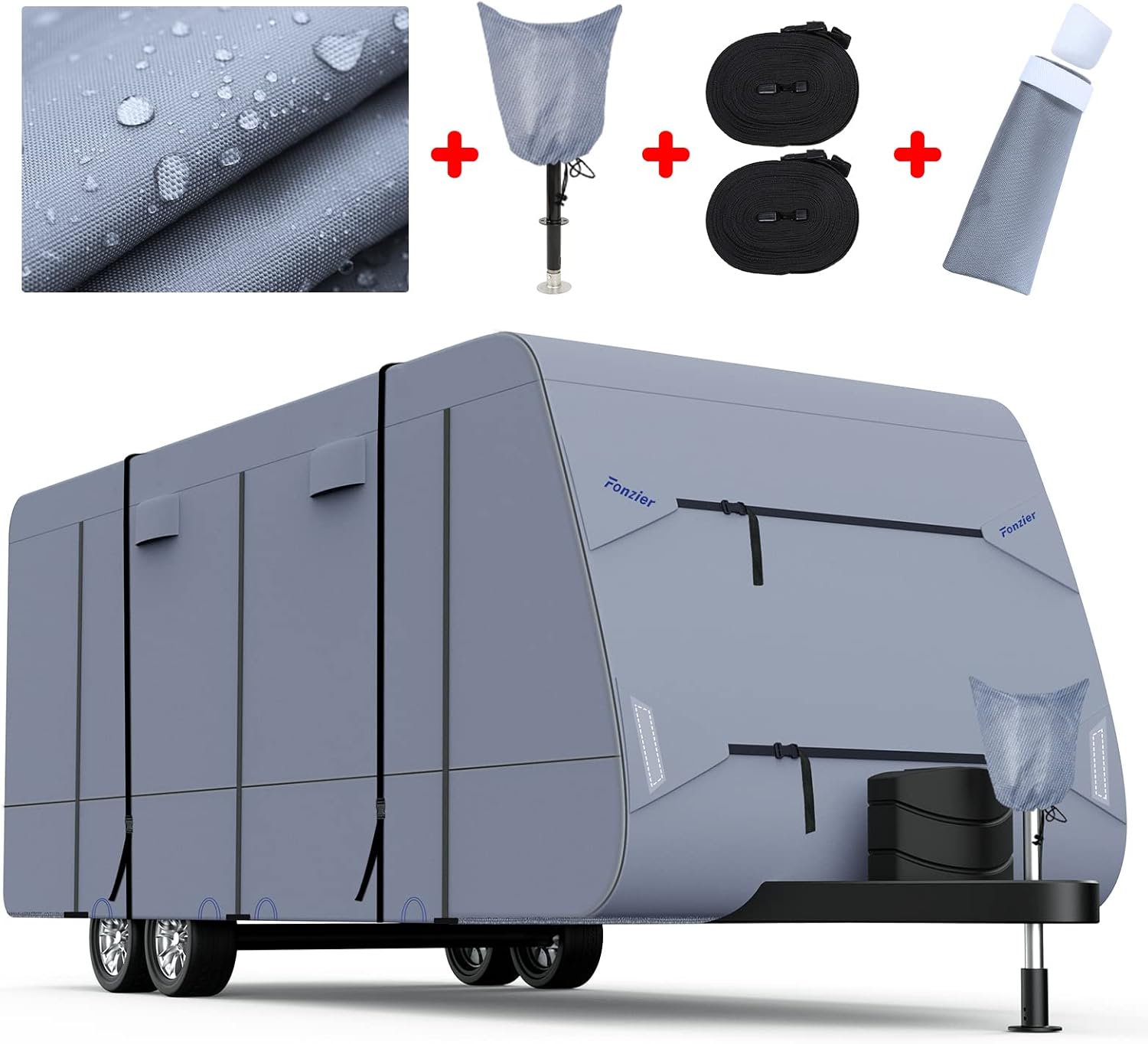 RV Cover for 28'7"-31'6" with 4 Gutter Spout Covers Tongue Jack Cover W764